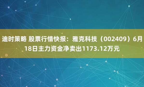 迪时策略 股票行情快报：雅克科技（002409）6月18日主力资金净卖出1173.12万元